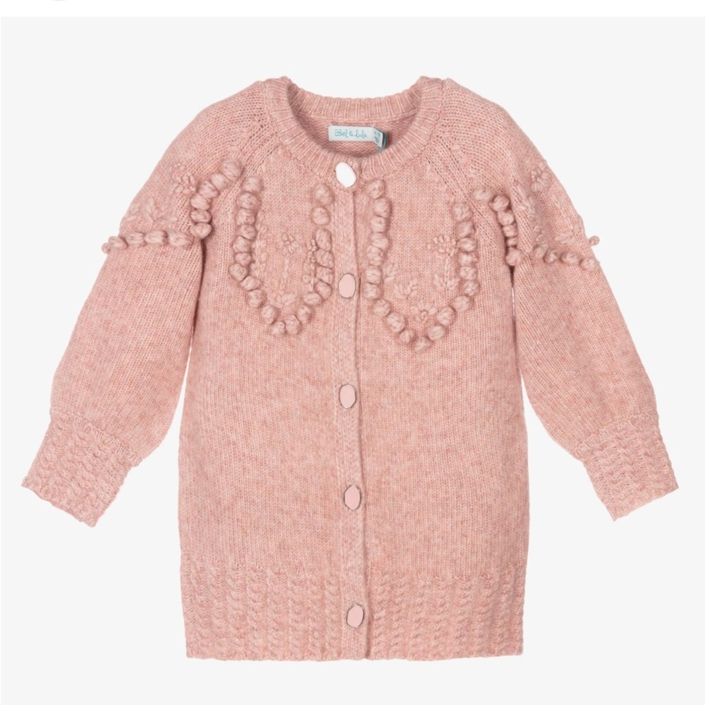 Abel & Lula girls pink knitted floral cardigan
